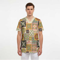 Mele Kalikimaka Hawaii Christmas Scrub Top Melemele Mama Seamless Floral Motif LT9 - Polynesian Pride