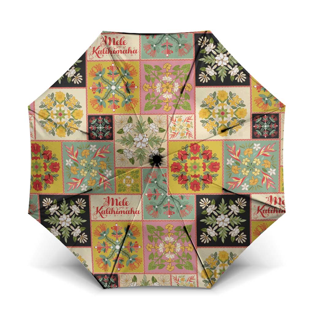 Mele Kalikimaka Hawaii Christmas Umbrella Melemele Mama Seamless Floral Motif LT9 One Size Folded 11.42 inch Opened Diameter 37.4 inch Beige - Polynesian Pride