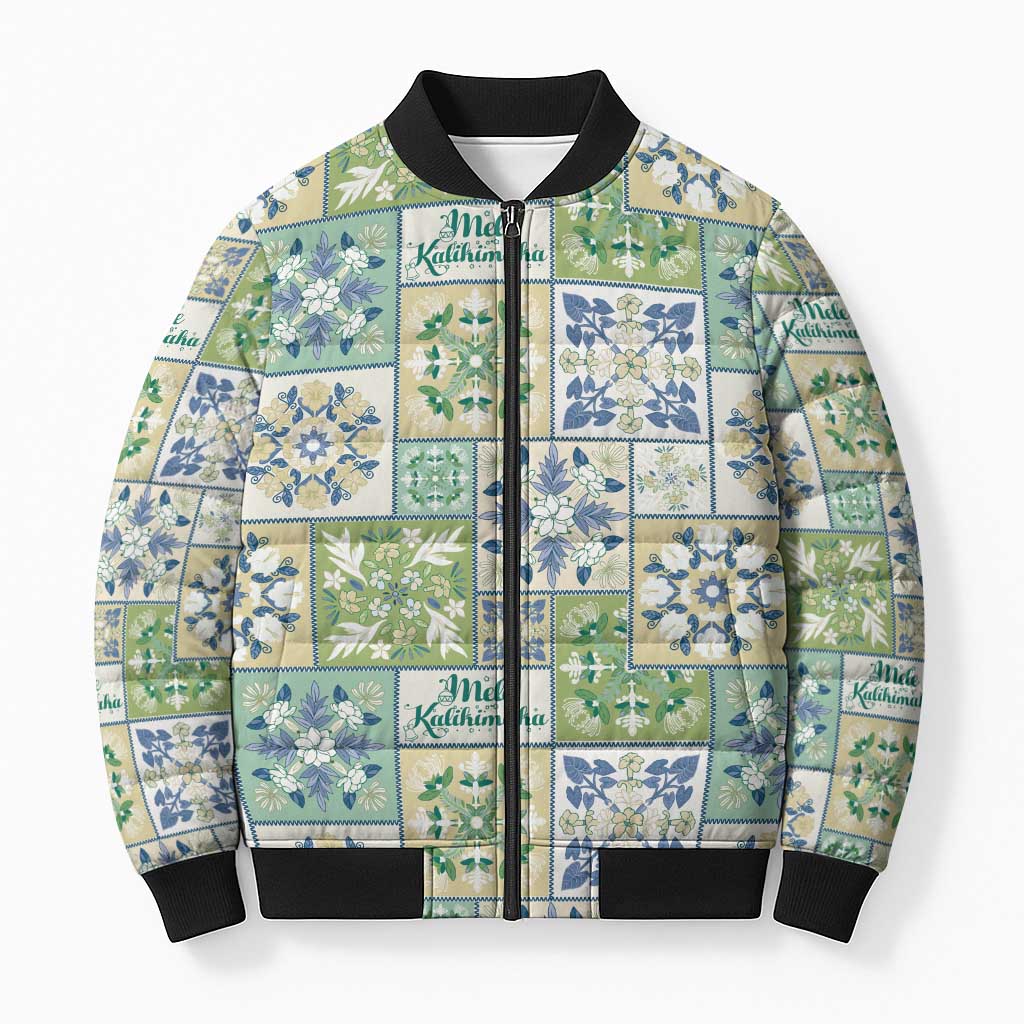 Mele Kalikimaka Hawaii Christmas Bomber Puffer Jacket Omaomao Seamless Floral Motif LT9 Unisex Green - Polynesian Pride