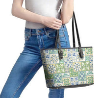 Mele Kalikimaka Hawaii Christmas Leather Tote Bag Omaomao Seamless Floral Motif LT9 - Polynesian Pride