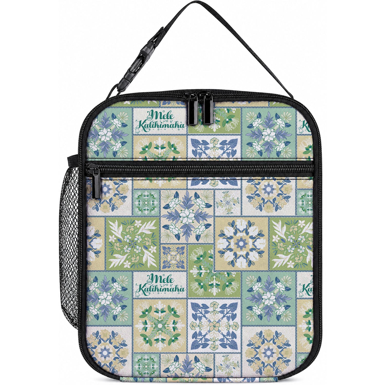 Mele Kalikimaka Hawaii Christmas Lunch Bag Omaomao Seamless Floral Motif LT9 10.2 × 8.3 × 4.3 inch Green - Polynesian Pride