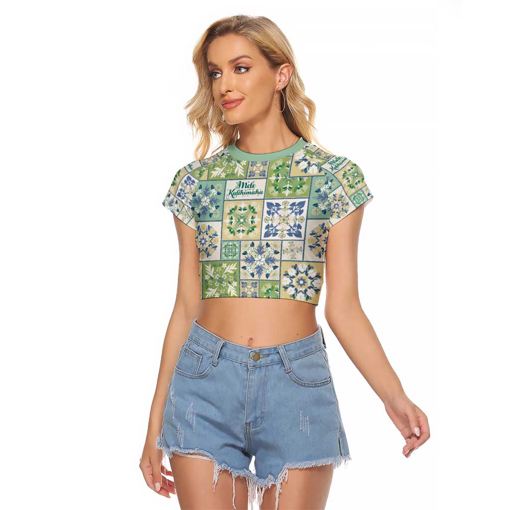 Mele Kalikimaka Hawaii Christmas Raglan Cropped T Shirt Omaomao Seamless Floral Motif LT9 Female Green - Polynesian Pride