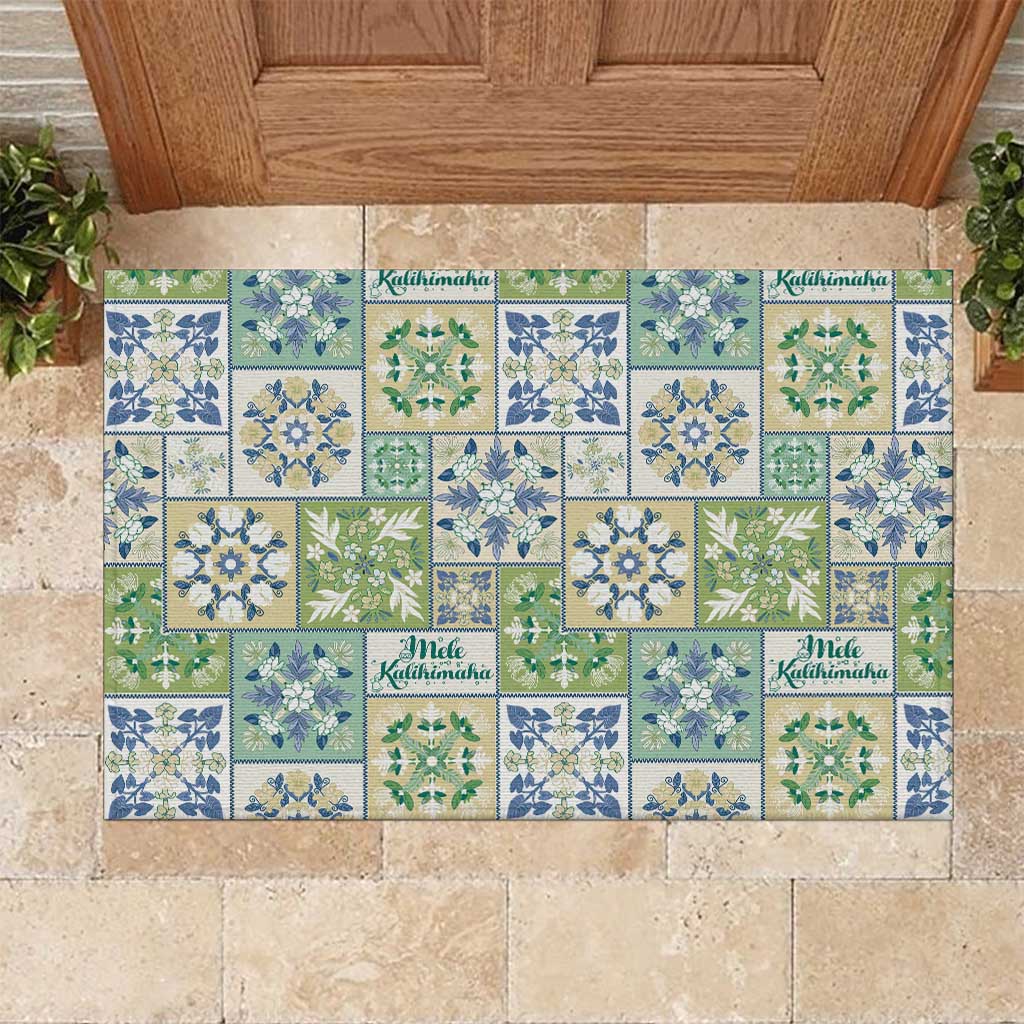Mele Kalikimaka Hawaii Christmas Rubber Doormat Omaomao Seamless Floral Motif LT9 Green - Polynesian Pride