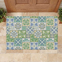 Mele Kalikimaka Hawaii Christmas Rubber Doormat Omaomao Seamless Floral Motif LT9 Green - Polynesian Pride