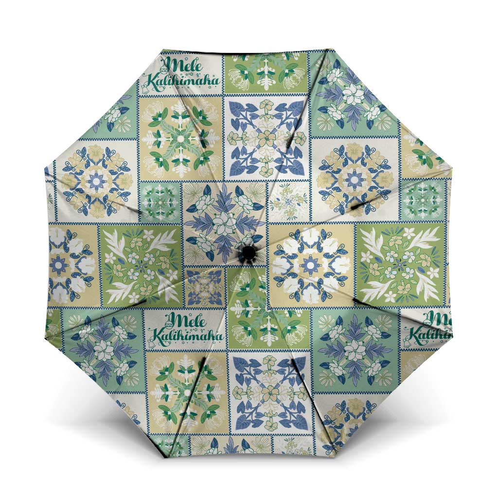 Mele Kalikimaka Hawaii Christmas Umbrella Omaomao Seamless Floral Motif LT9 One Size Folded 11.42 inch Opened Diameter 37.4 inch Green - Polynesian Pride
