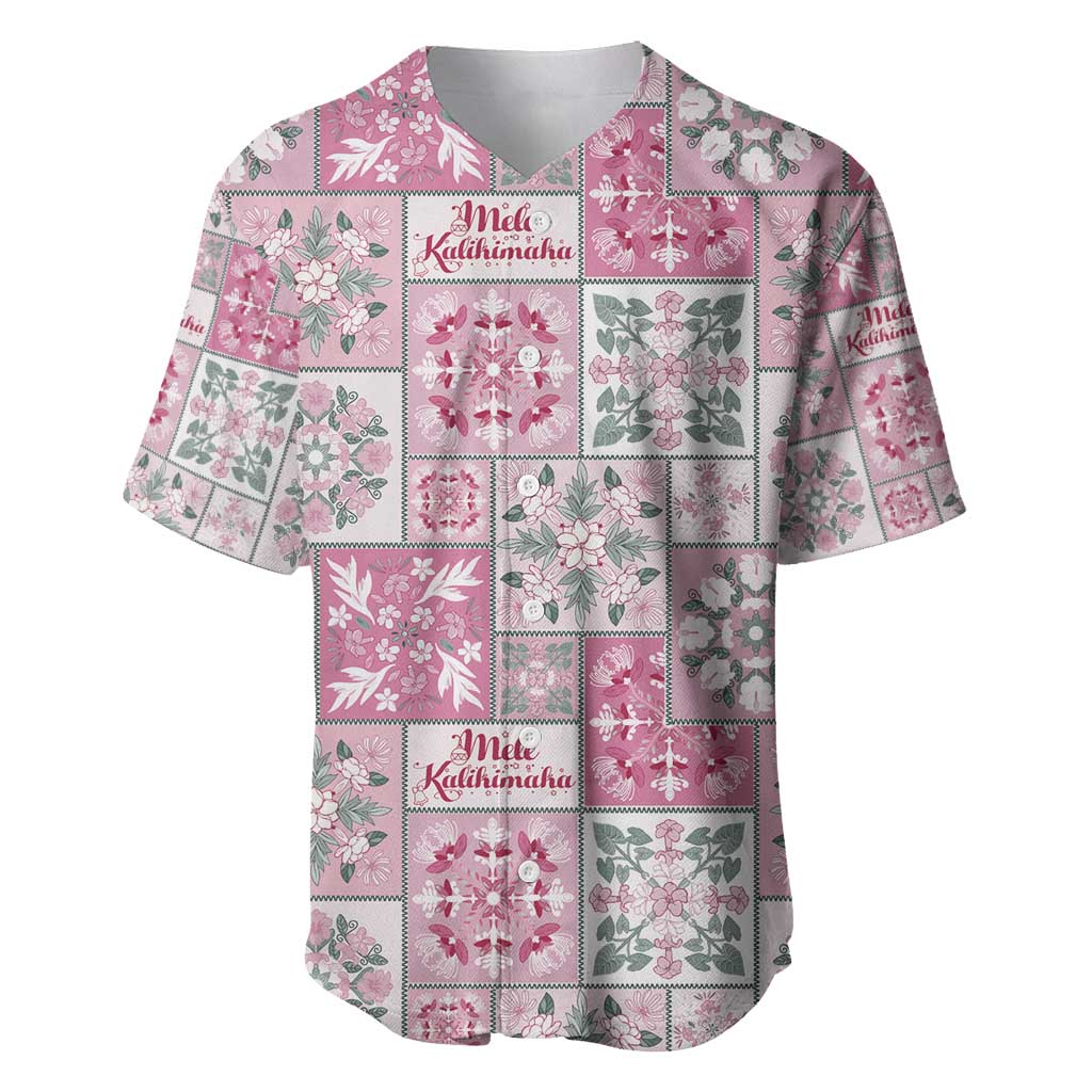 Mele Kalikimaka Hawaii Christmas Baseball Jersey Akala Seamless Floral Motif LT9 Pink - Polynesian Pride