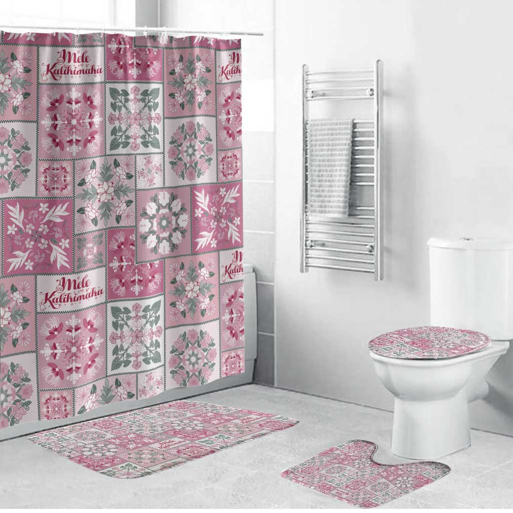 Mele Kalikimaka Hawaii Christmas Bathroom Set Akala Seamless Floral Motif LT9 Bathroom Set (4 pcs) Pink - Polynesian Pride