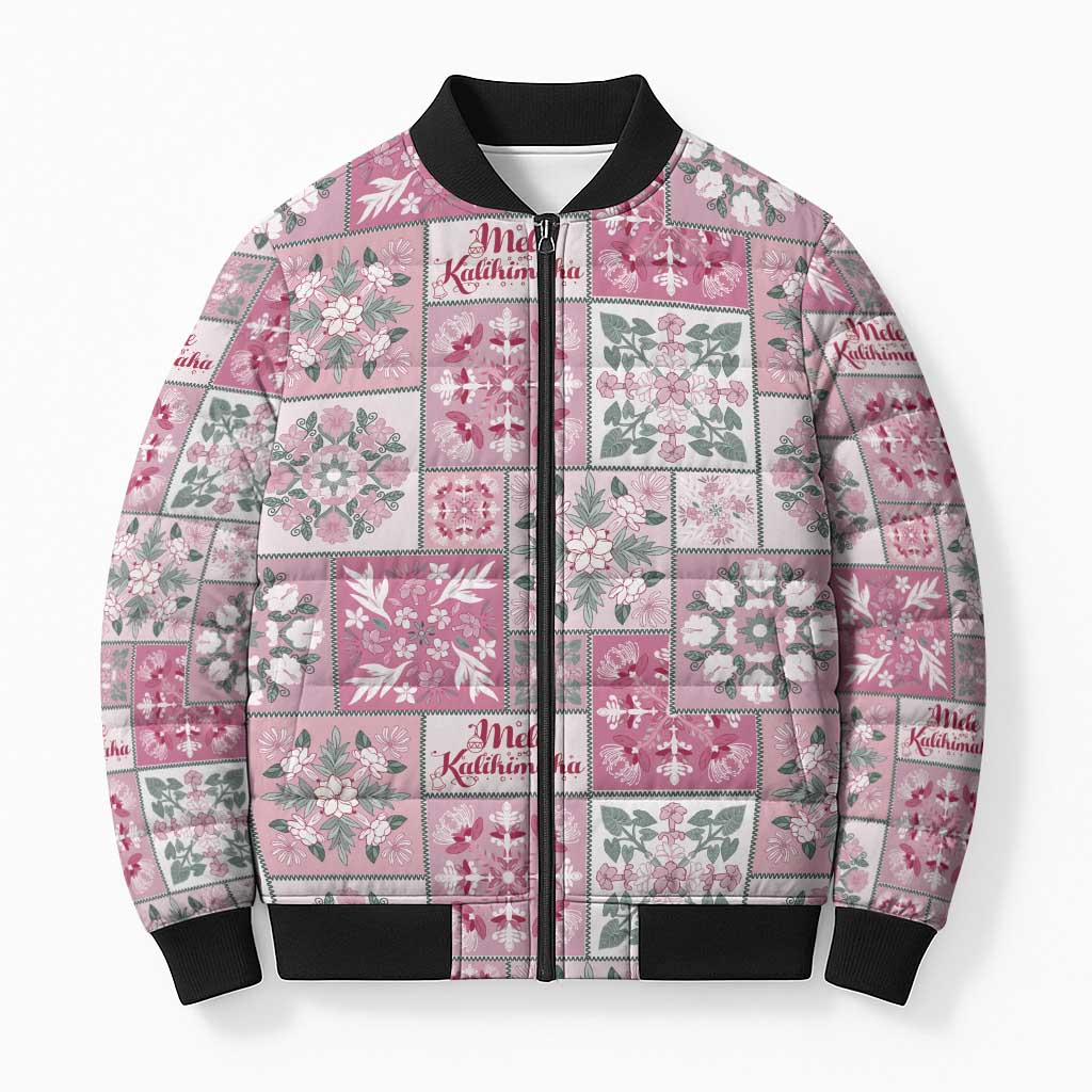 Mele Kalikimaka Hawaii Christmas Bomber Puffer Jacket Akala Seamless Floral Motif LT9 Unisex Pink - Polynesian Pride