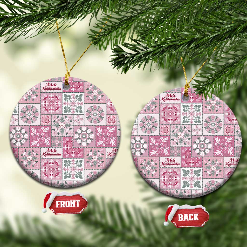Mele Kalikimaka Hawaii Christmas Ceramic Ornament Akala Seamless Floral Motif LT9 Circle Pink - Polynesian Pride