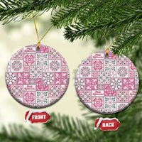 Mele Kalikimaka Hawaii Christmas Ceramic Ornament Akala Seamless Floral Motif LT9 Circle Pink - Polynesian Pride