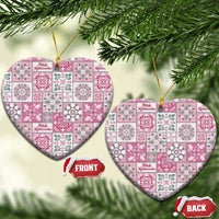 Mele Kalikimaka Hawaii Christmas Ceramic Ornament Akala Seamless Floral Motif LT9 Heart Pink - Polynesian Pride