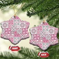 Mele Kalikimaka Hawaii Christmas Ceramic Ornament Akala Seamless Floral Motif LT9 Snow Flake Pink - Polynesian Pride