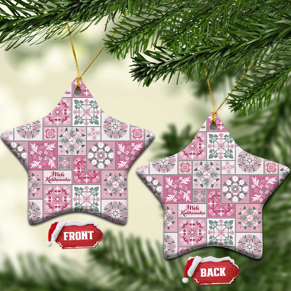 Mele Kalikimaka Hawaii Christmas Ceramic Ornament Akala Seamless Floral Motif LT9 Star Pink - Polynesian Pride