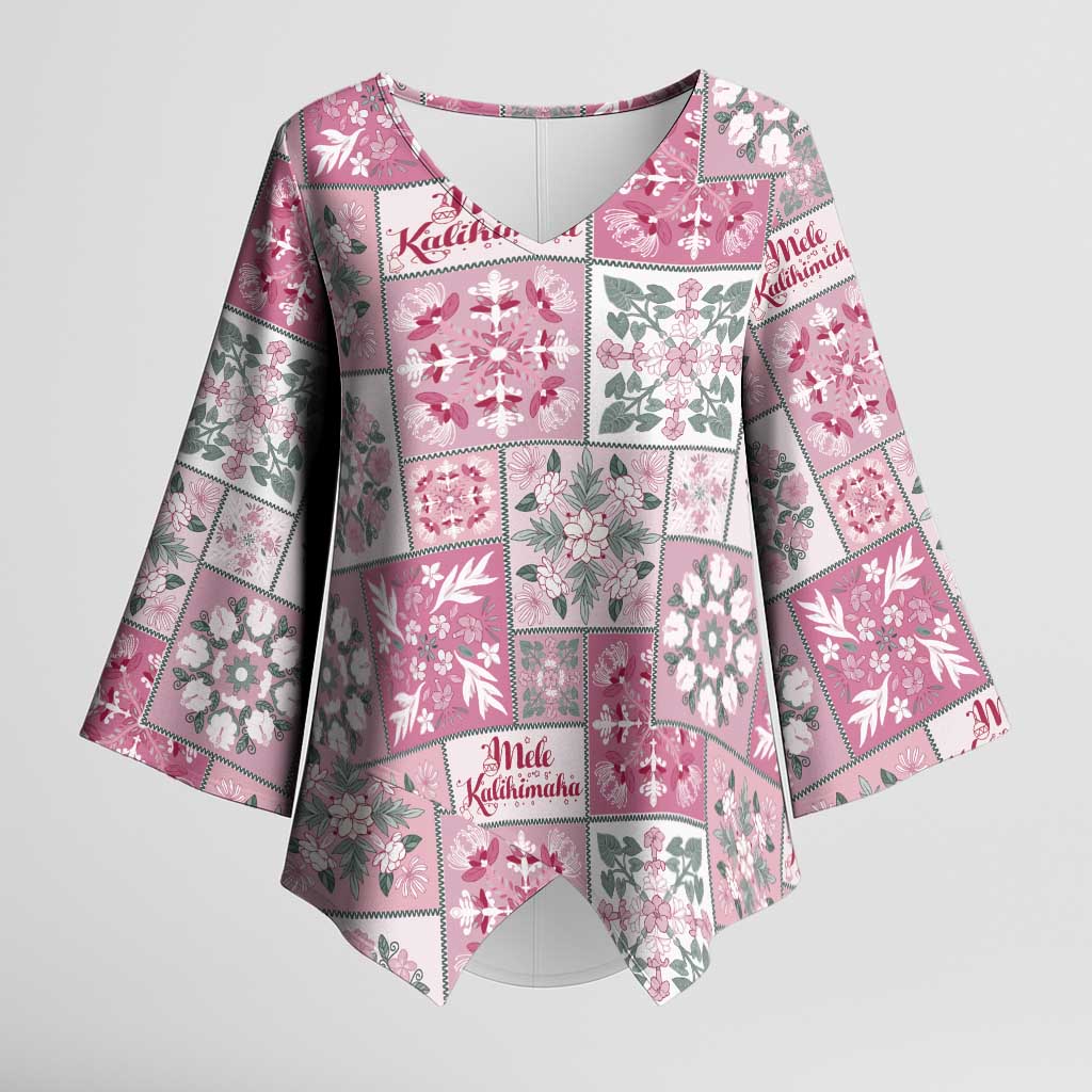 Mele Kalikimaka Hawaii Christmas Kimono Sleeve Blouse Akala Seamless Floral Motif LT9 Female Pink - Polynesian Pride