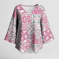 Mele Kalikimaka Hawaii Christmas Kimono Sleeve Blouse Akala Seamless Floral Motif LT9 Female Pink - Polynesian Pride