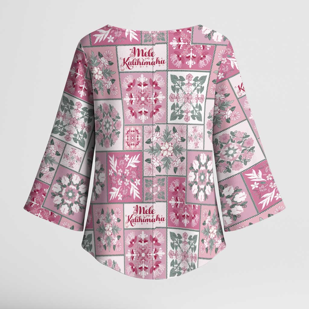 Mele Kalikimaka Hawaii Christmas Kimono Sleeve Blouse Akala Seamless Floral Motif LT9 - Polynesian Pride