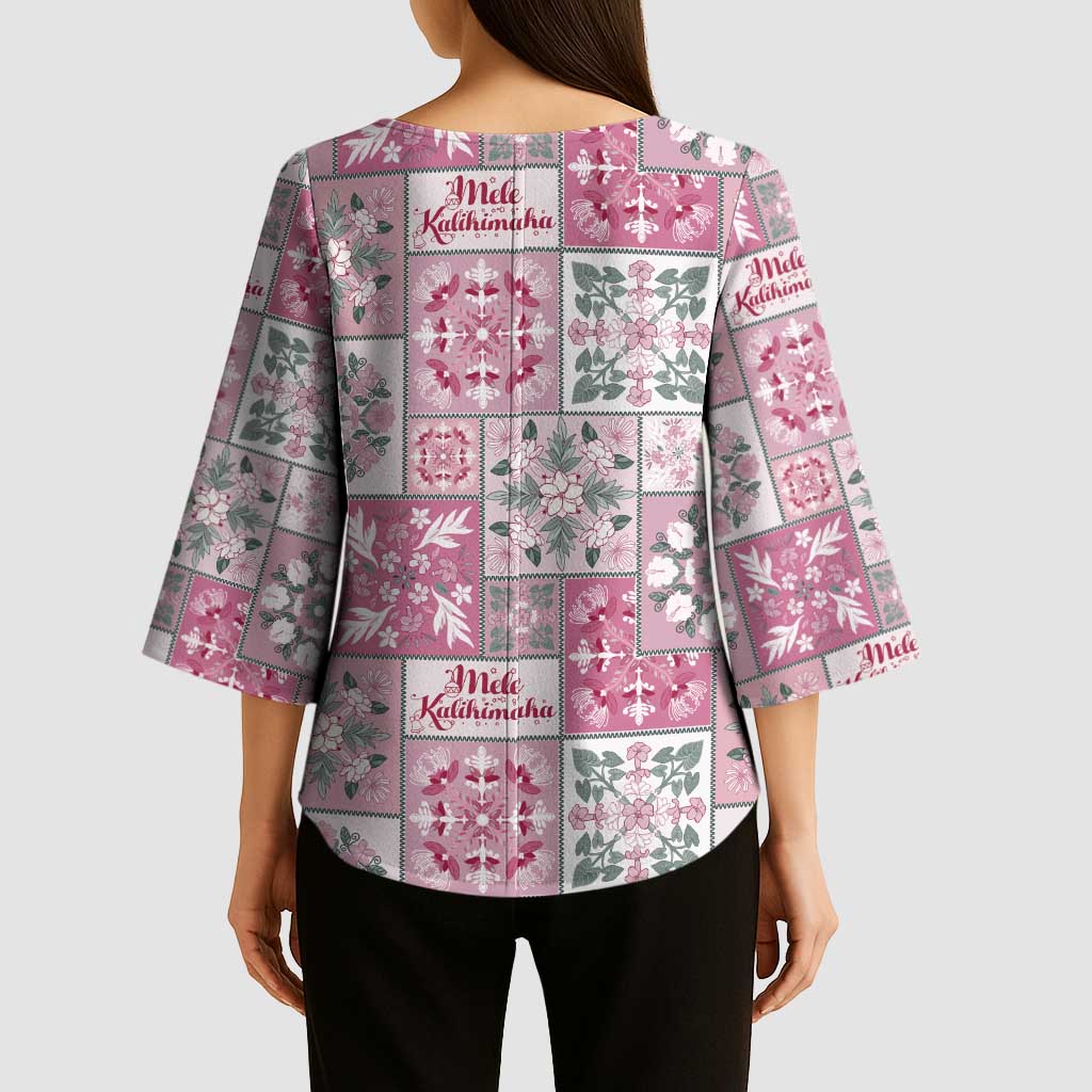 Mele Kalikimaka Hawaii Christmas Kimono Sleeve Blouse Akala Seamless Floral Motif LT9 - Polynesian Pride