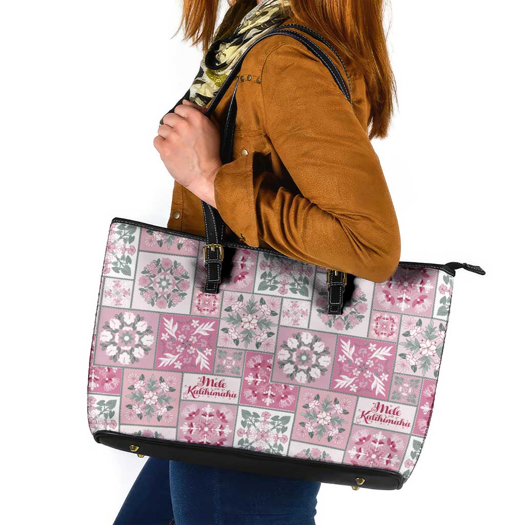 Mele Kalikimaka Hawaii Christmas Leather Tote Bag Akala Seamless Floral Motif LT9 Pink - Polynesian Pride