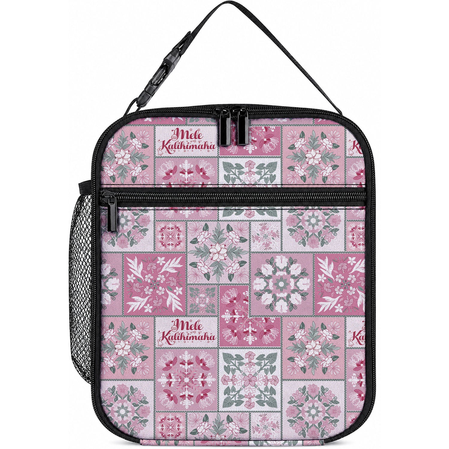 Mele Kalikimaka Hawaii Christmas Lunch Bag Akala Seamless Floral Motif LT9 10.2 × 8.3 × 4.3 inch Pink - Polynesian Pride