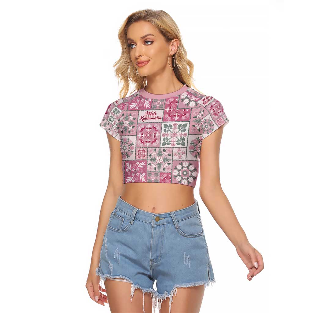 Mele Kalikimaka Hawaii Christmas Raglan Cropped T Shirt Akala Seamless Floral Motif LT9 Female Pink - Polynesian Pride