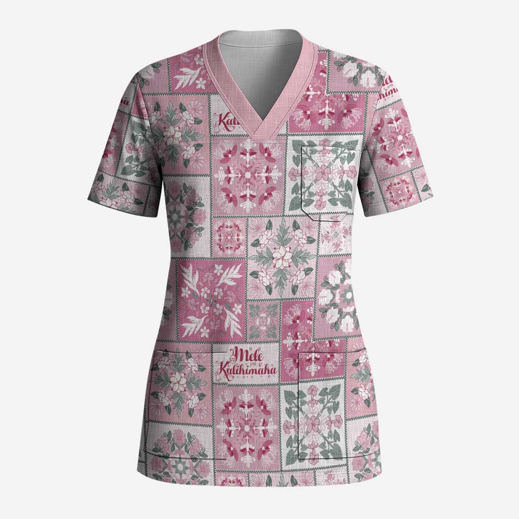 Mele Kalikimaka Hawaii Christmas Scrub Top Akala Seamless Floral Motif LT9 Adult Pink - Polynesian Pride