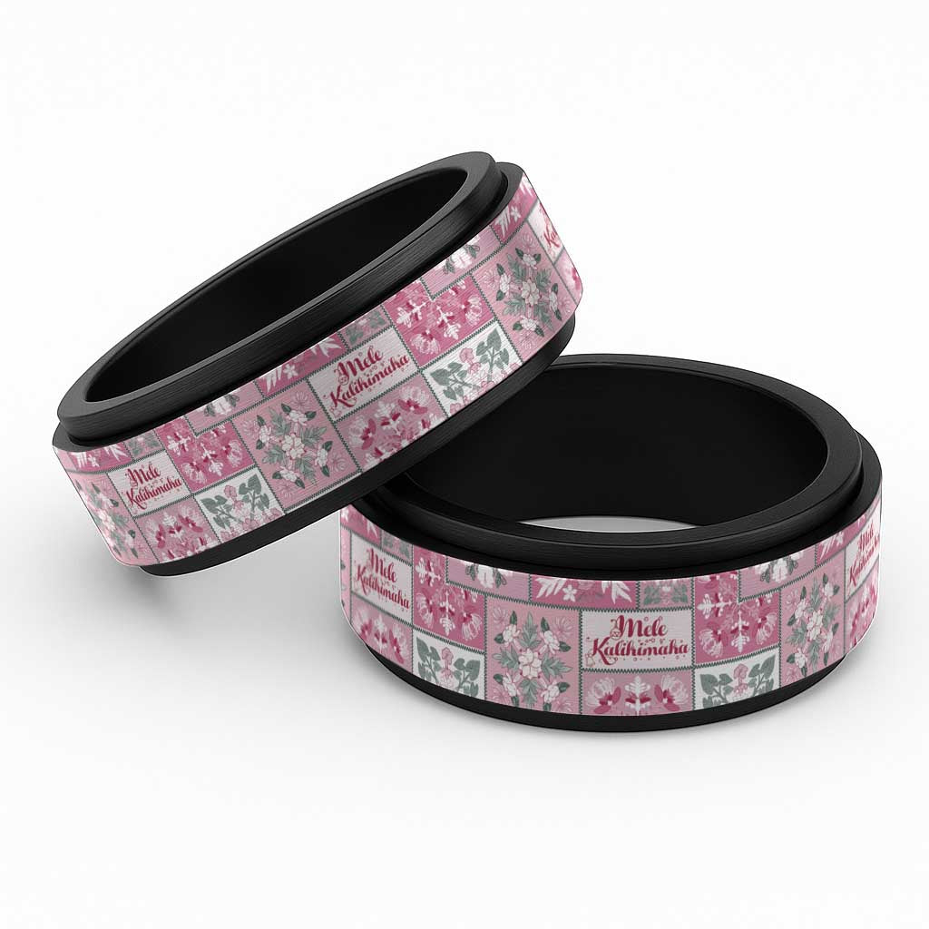 Mele Kalikimaka Hawaii Christmas Spinner Ring Akala Seamless Floral Motif LT9 Black Pink - Polynesian Pride