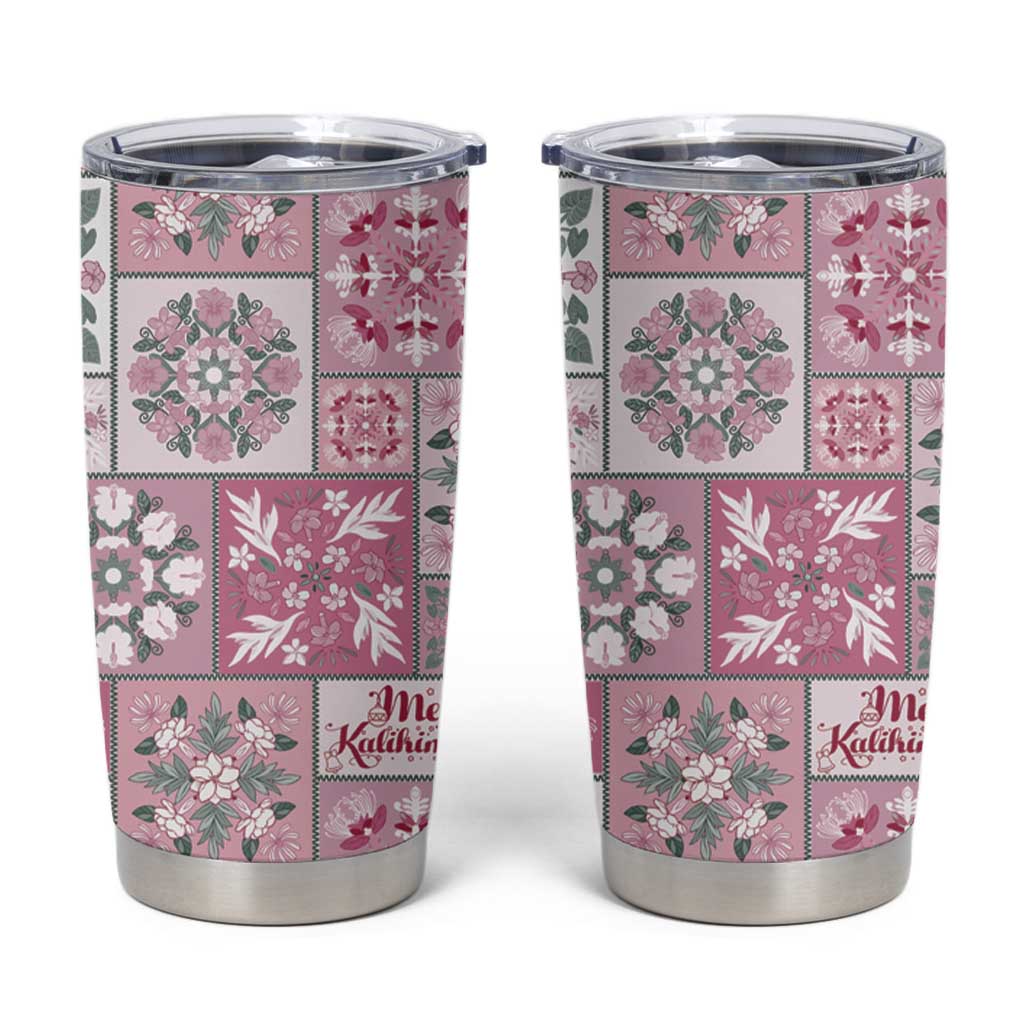 Mele Kalikimaka Hawaii Christmas Tumbler Cup Akala Seamless Floral Motif LT9 Pink - Polynesian Pride
