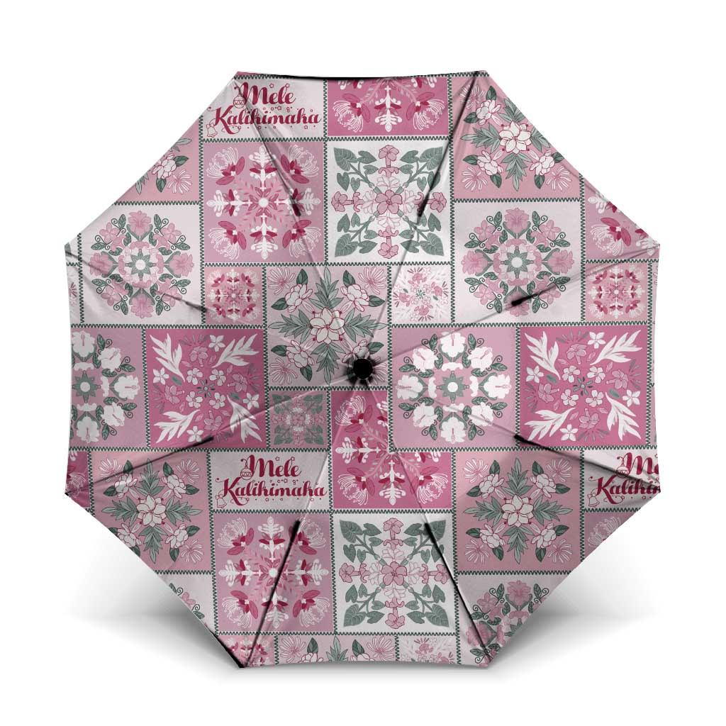 Mele Kalikimaka Hawaii Christmas Umbrella Akala Seamless Floral Motif LT9 One Size Folded 11.42 inch Opened Diameter 37.4 inch Pink - Polynesian Pride