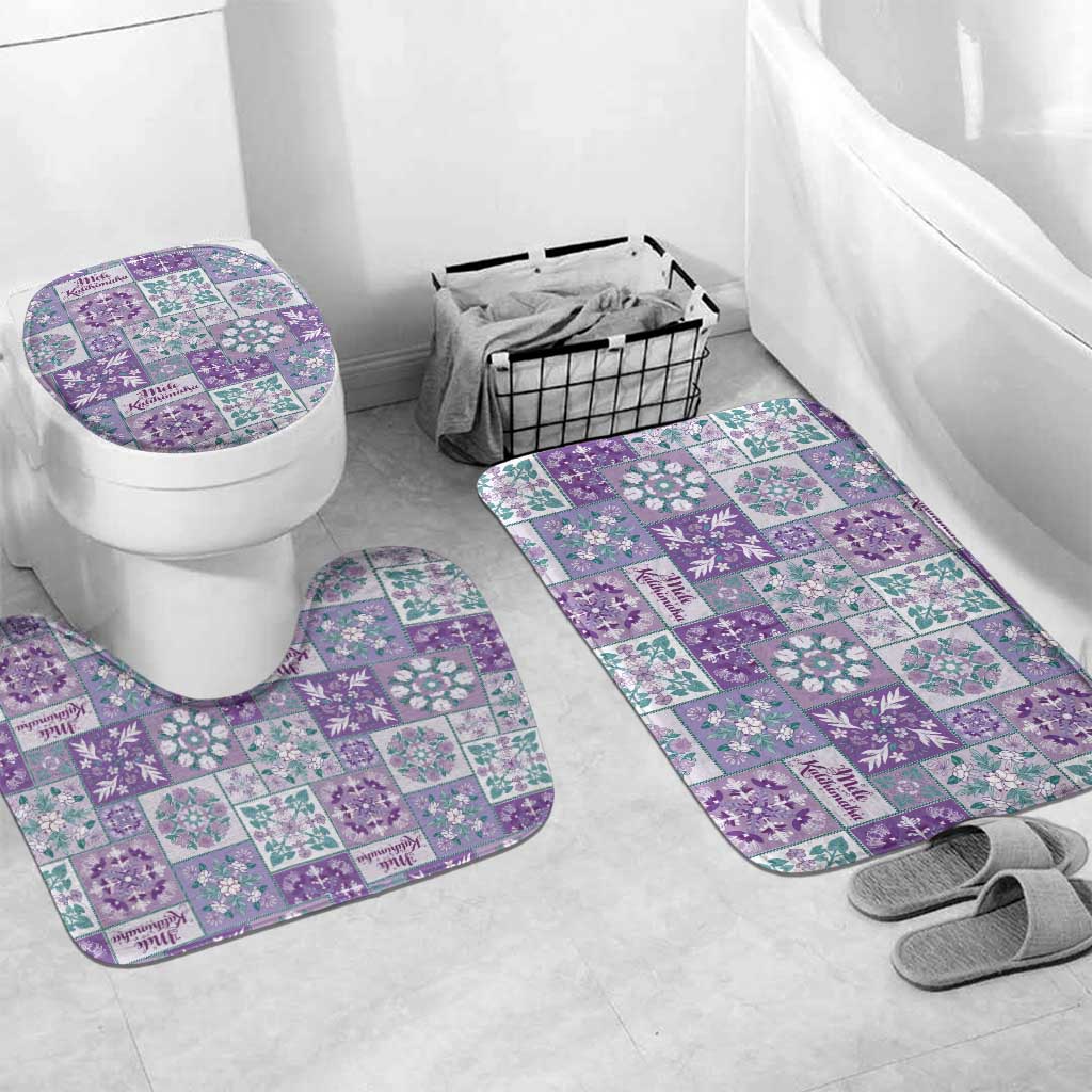 Mele Kalikimaka Hawaii Christmas Bathroom Set Poni Seamless Floral Motif LT9 Mat Set Only (3 pcs) One Size Purple - Polynesian Pride