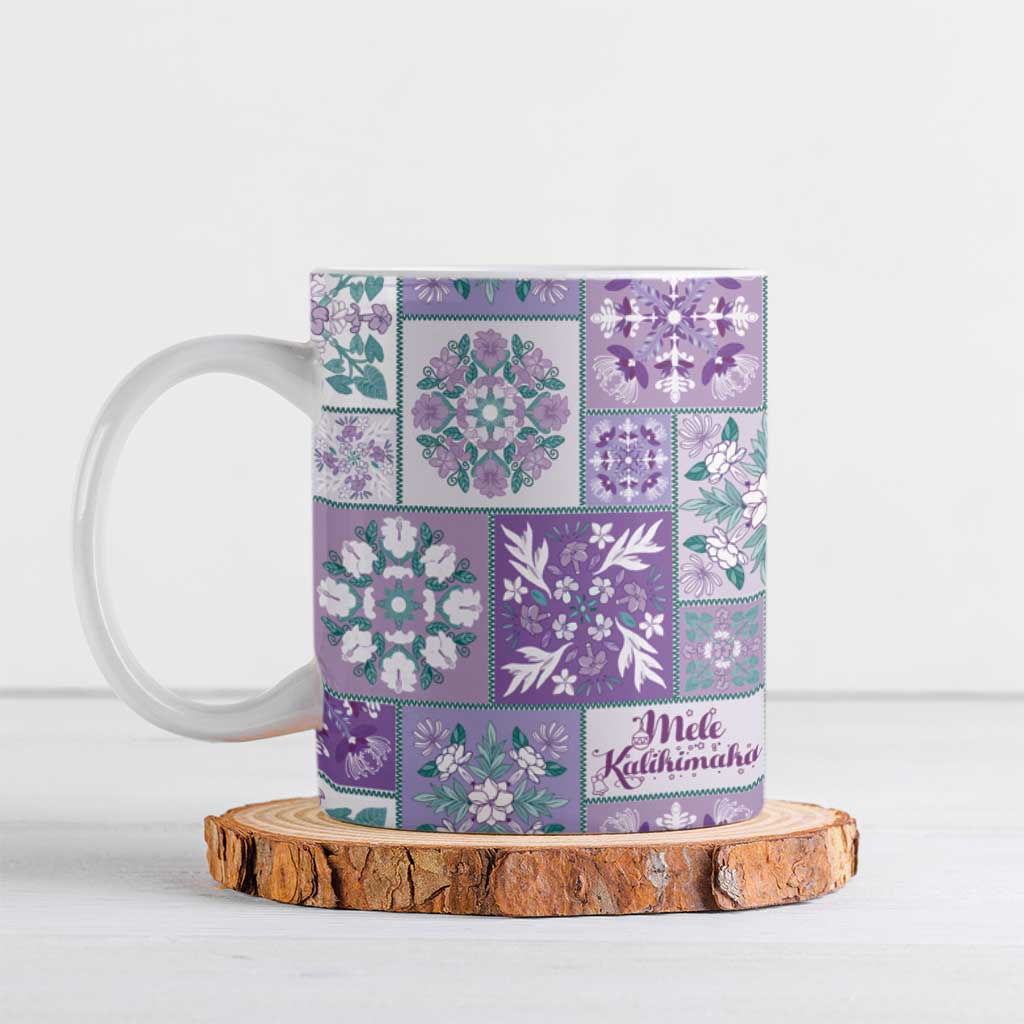 Mele Kalikimaka Hawaii Christmas Ceramic Mug Poni Seamless Floral Motif LT9 Purple - Polynesian Pride