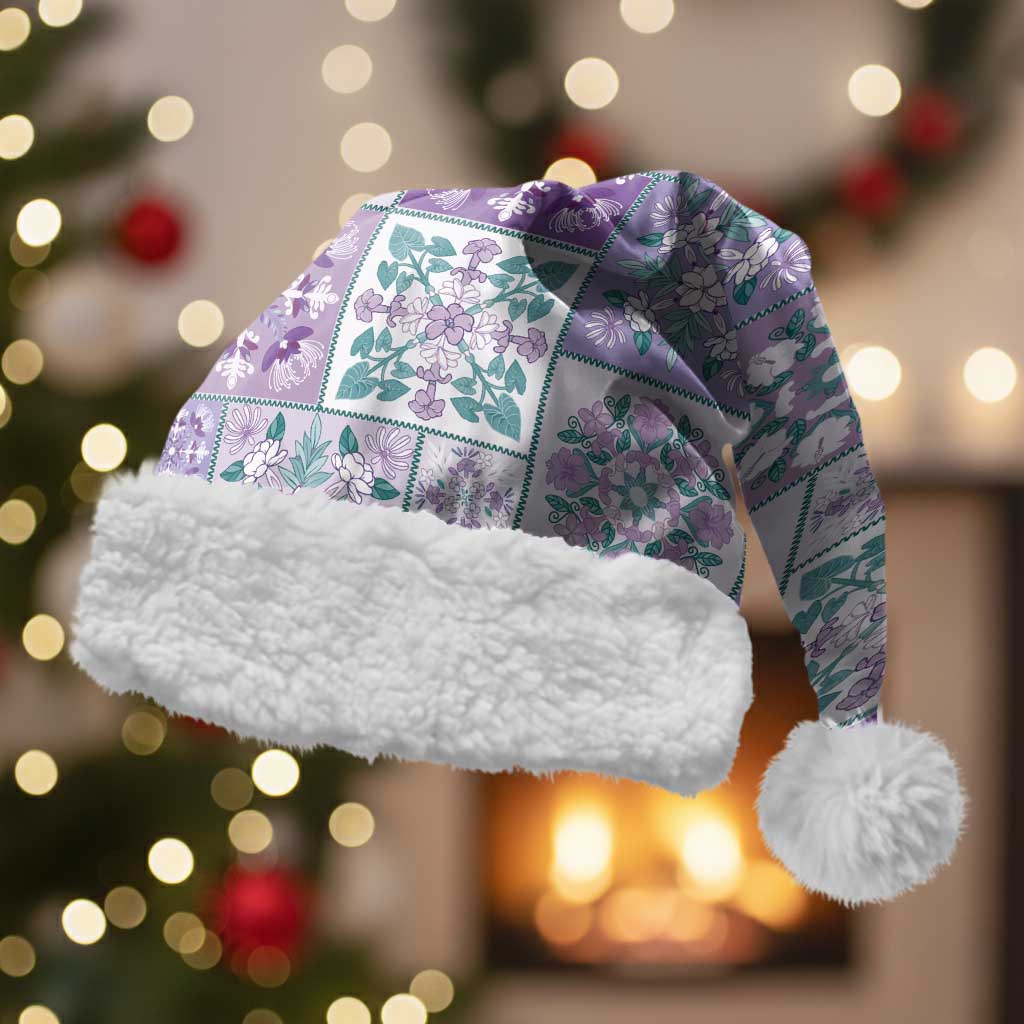 Mele Kalikimaka Hawaii Christmas Santa Hat Poni Seamless Floral Motif LT9 With Fur Purple - Polynesian Pride