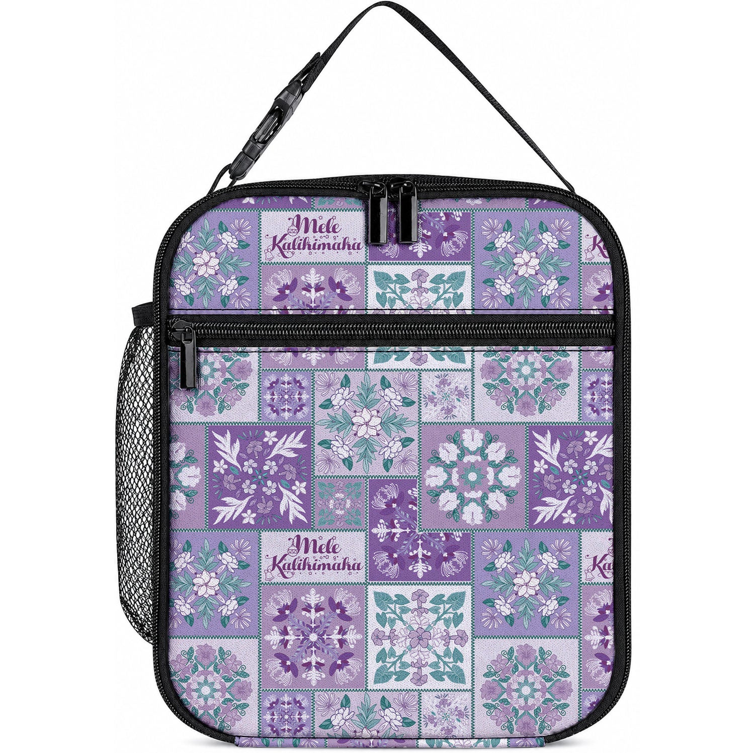 Mele Kalikimaka Hawaii Christmas Lunch Bag Poni Seamless Floral Motif LT9 10.2 × 8.3 × 4.3 inch Purple - Polynesian Pride