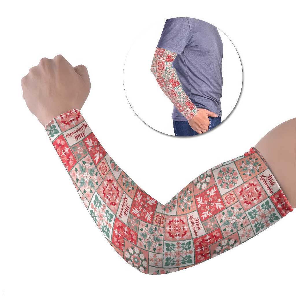 Mele Kalikimaka Hawaii Christmas Arm Sleeves Ulaula Seamless Floral Motif LT9 Set of 2 Red - Polynesian Pride