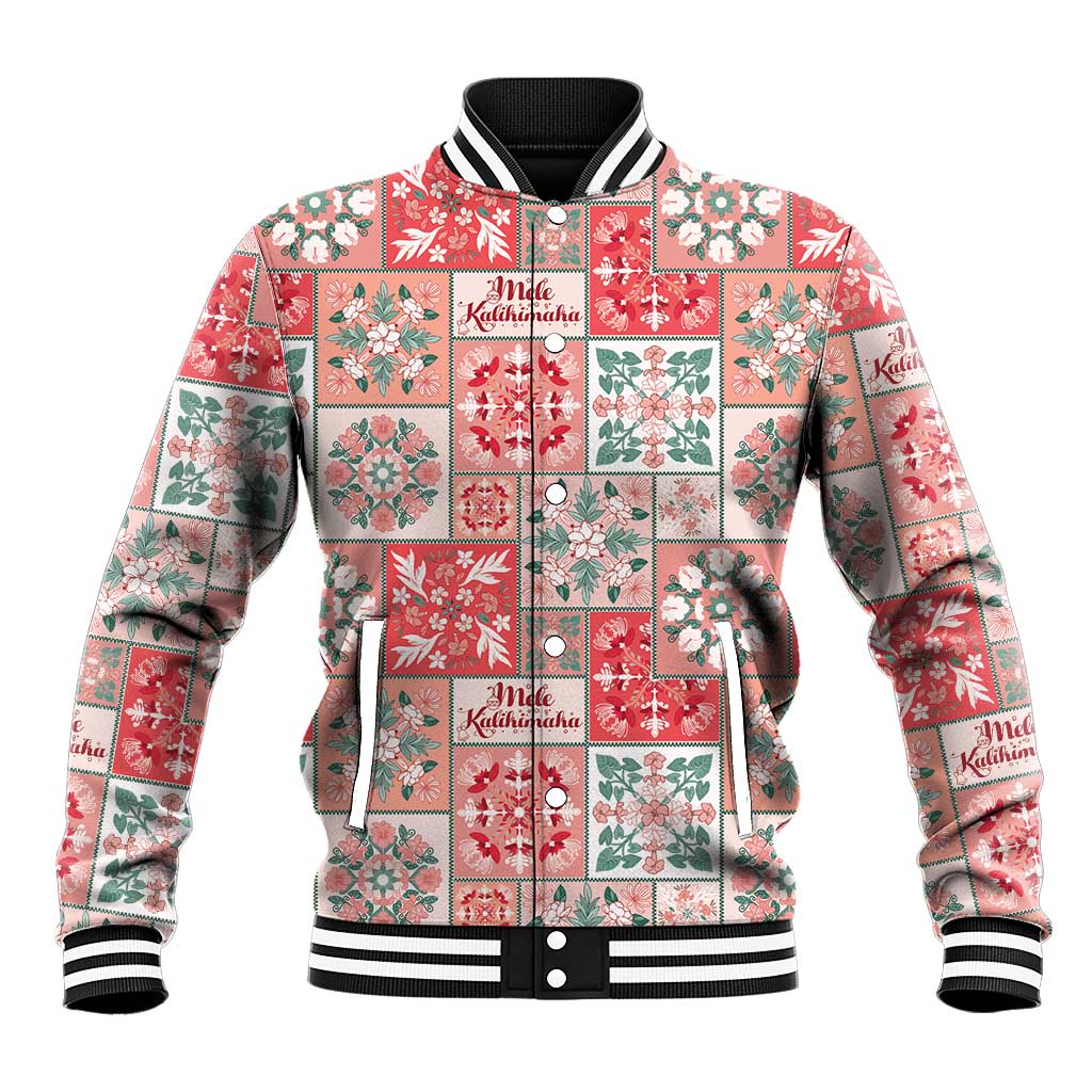 Mele Kalikimaka Hawaii Christmas Baseball Jacket Ulaula Seamless Floral Motif LT9 Unisex Red - Polynesian Pride
