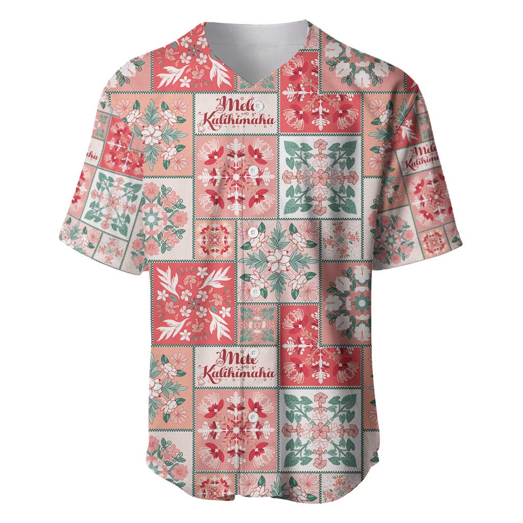 Mele Kalikimaka Hawaii Christmas Baseball Jersey Ulaula Seamless Floral Motif LT9 Red - Polynesian Pride