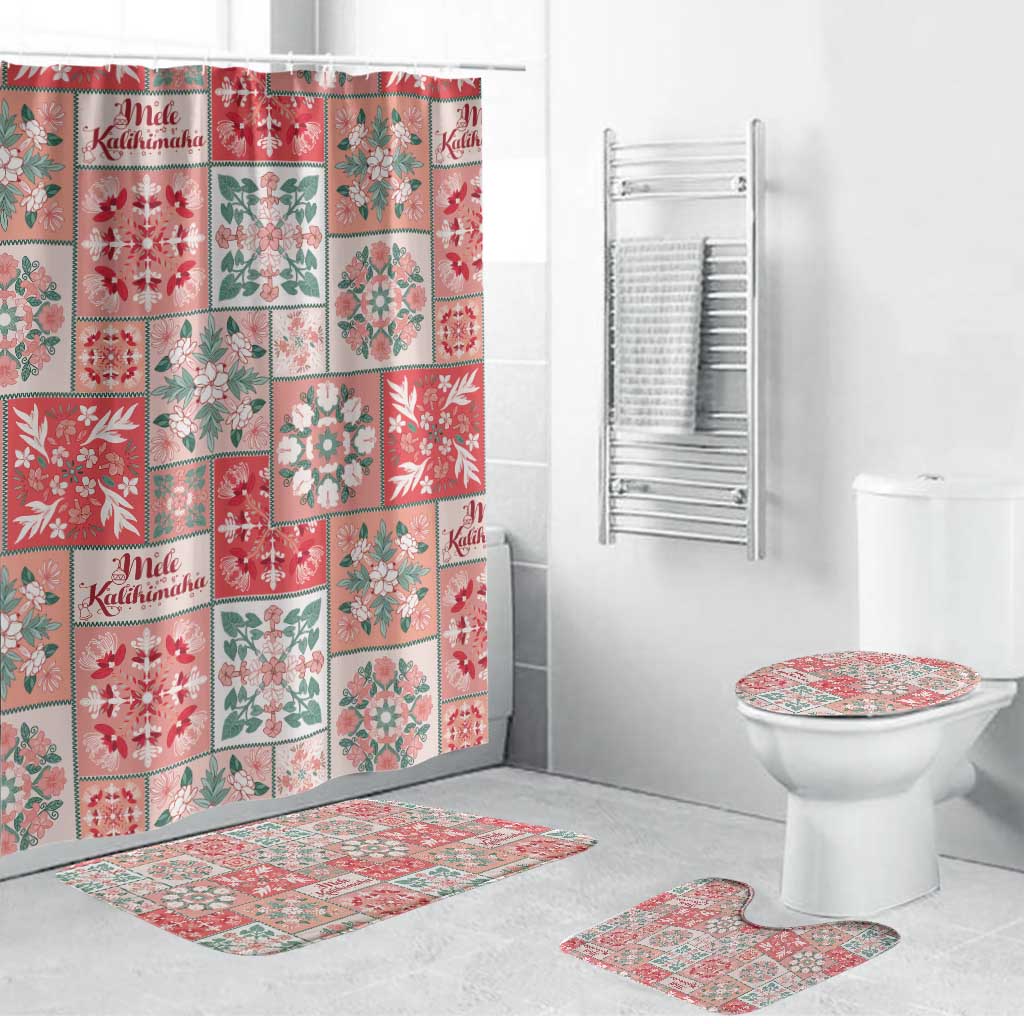 Mele Kalikimaka Hawaii Christmas Bathroom Set Ulaula Seamless Floral Motif LT9 Bathroom Set (4 pcs) Red - Polynesian Pride
