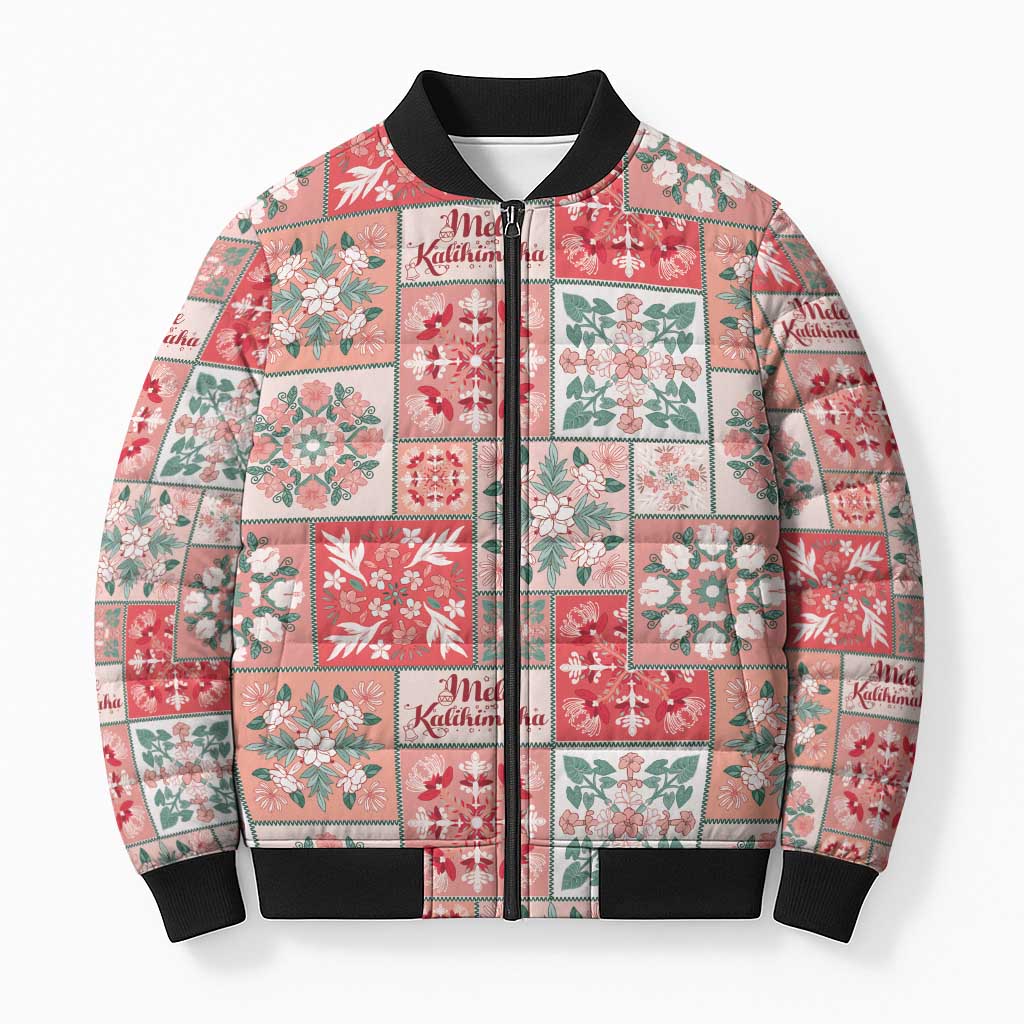 Mele Kalikimaka Hawaii Christmas Bomber Puffer Jacket Ulaula Seamless Floral Motif LT9 Unisex Red - Polynesian Pride