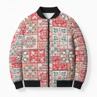 Mele Kalikimaka Hawaii Christmas Bomber Puffer Jacket Ulaula Seamless Floral Motif LT9 Unisex Red - Polynesian Pride