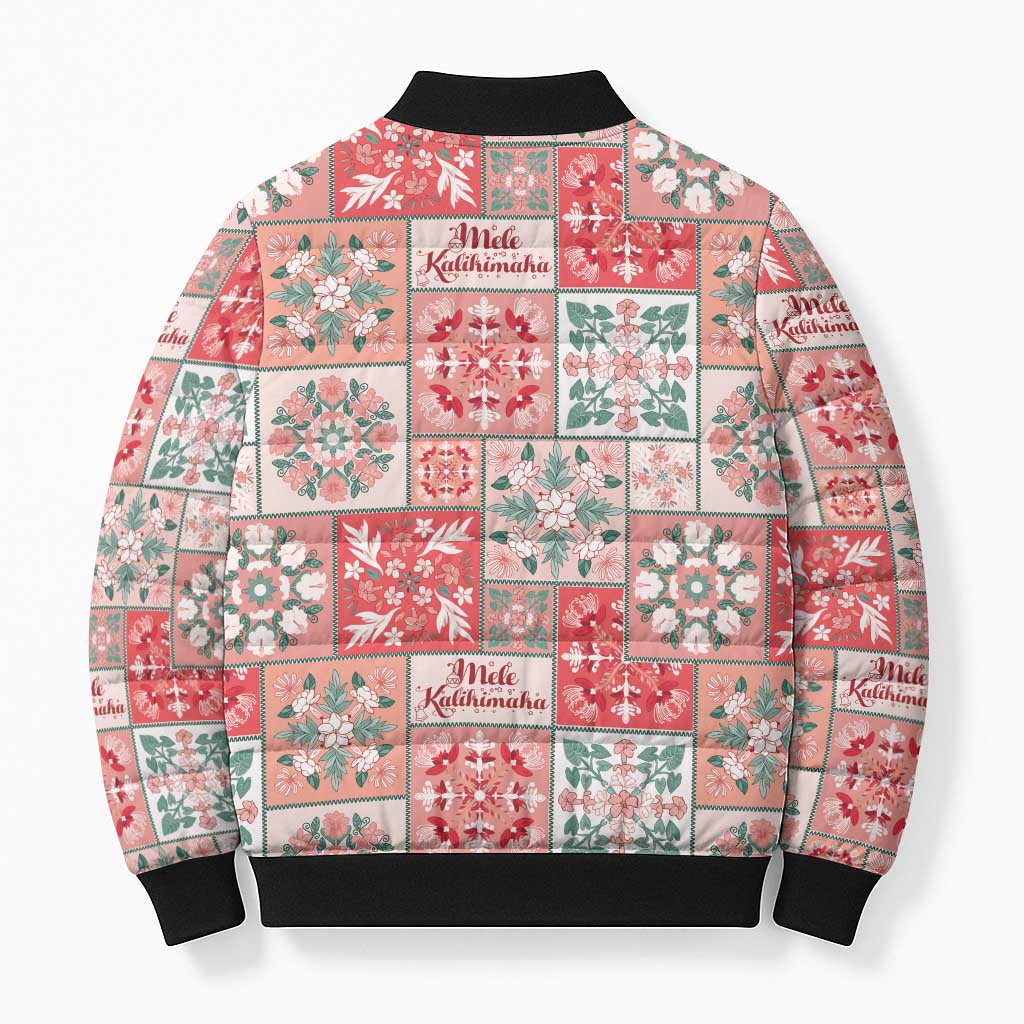 Mele Kalikimaka Hawaii Christmas Bomber Puffer Jacket Ulaula Seamless Floral Motif LT9 - Polynesian Pride