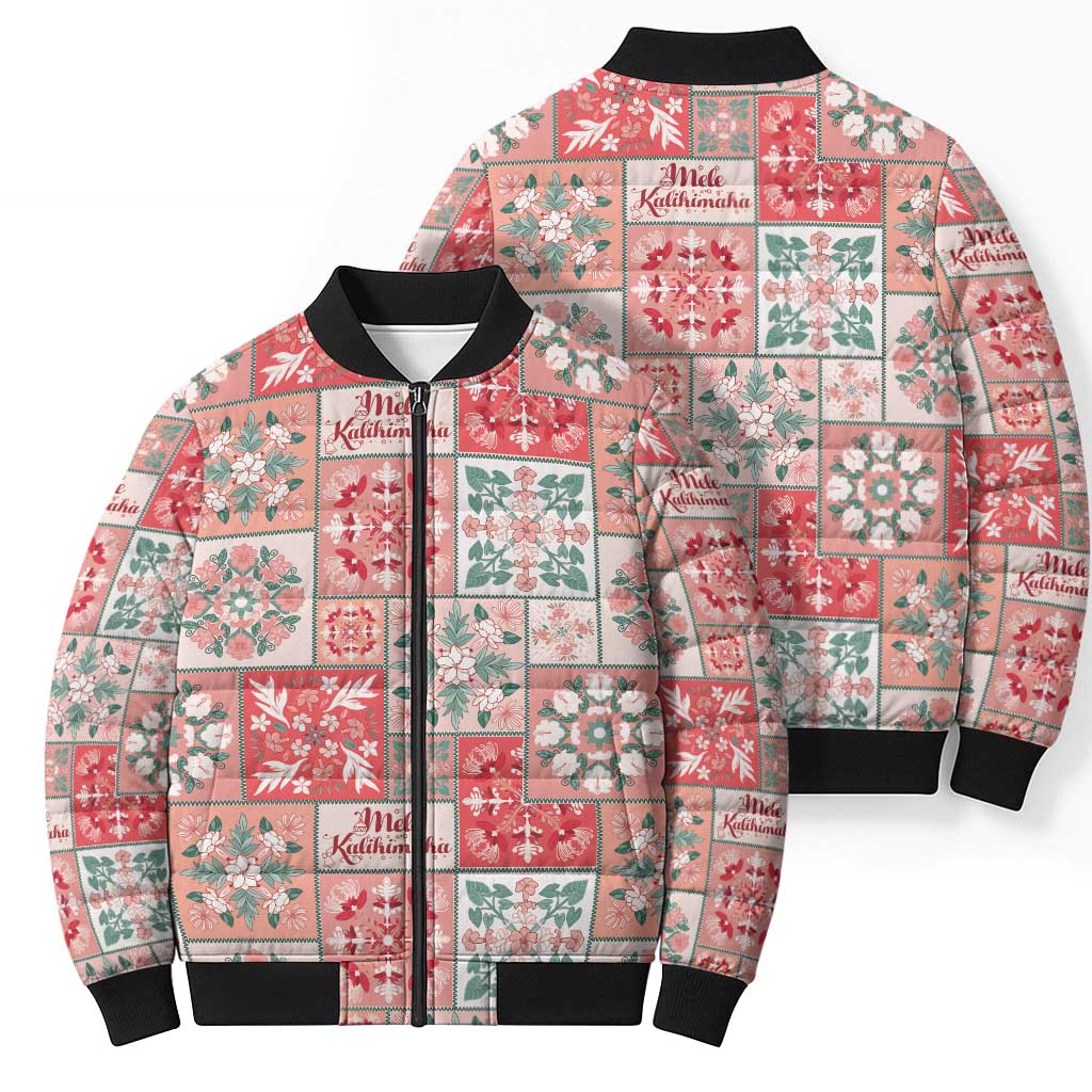 Mele Kalikimaka Hawaii Christmas Bomber Puffer Jacket Ulaula Seamless Floral Motif LT9 - Polynesian Pride