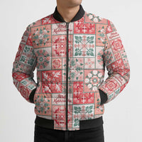 Mele Kalikimaka Hawaii Christmas Bomber Puffer Jacket Ulaula Seamless Floral Motif LT9 - Polynesian Pride