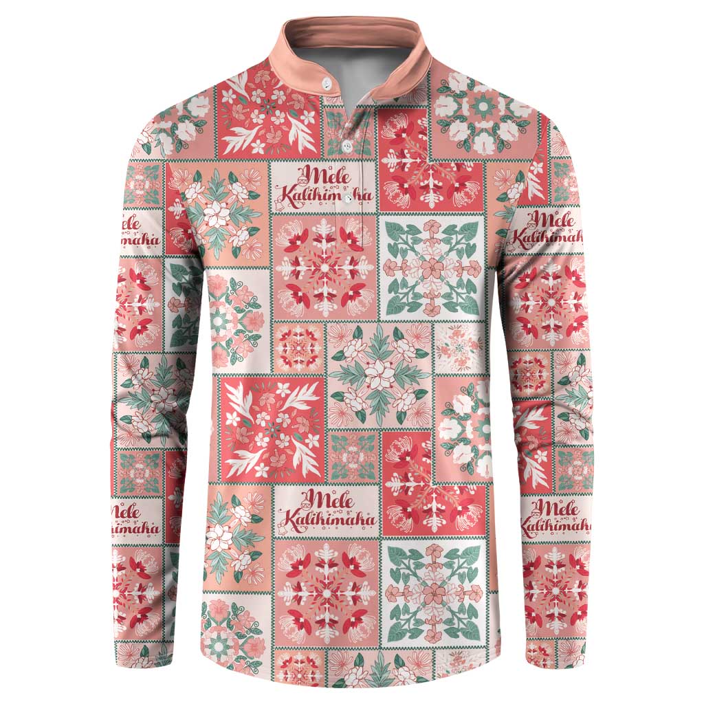 Mele Kalikimaka Hawaii Christmas Button Sweatshirt Ulaula Seamless Floral Motif LT9 Red - Polynesian Pride
