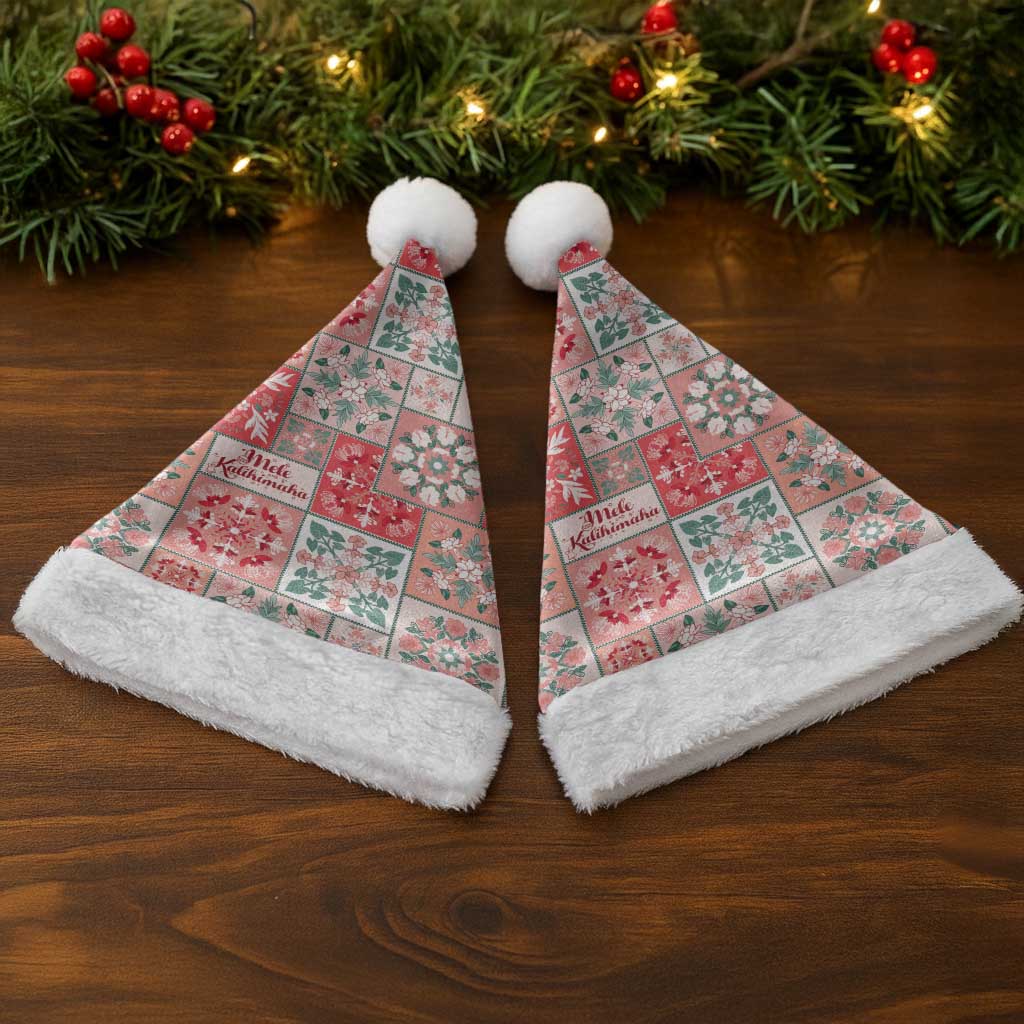 Mele Kalikimaka Hawaii Christmas Santa Hat Ulaula Seamless Floral Motif LT9 - Polynesian Pride