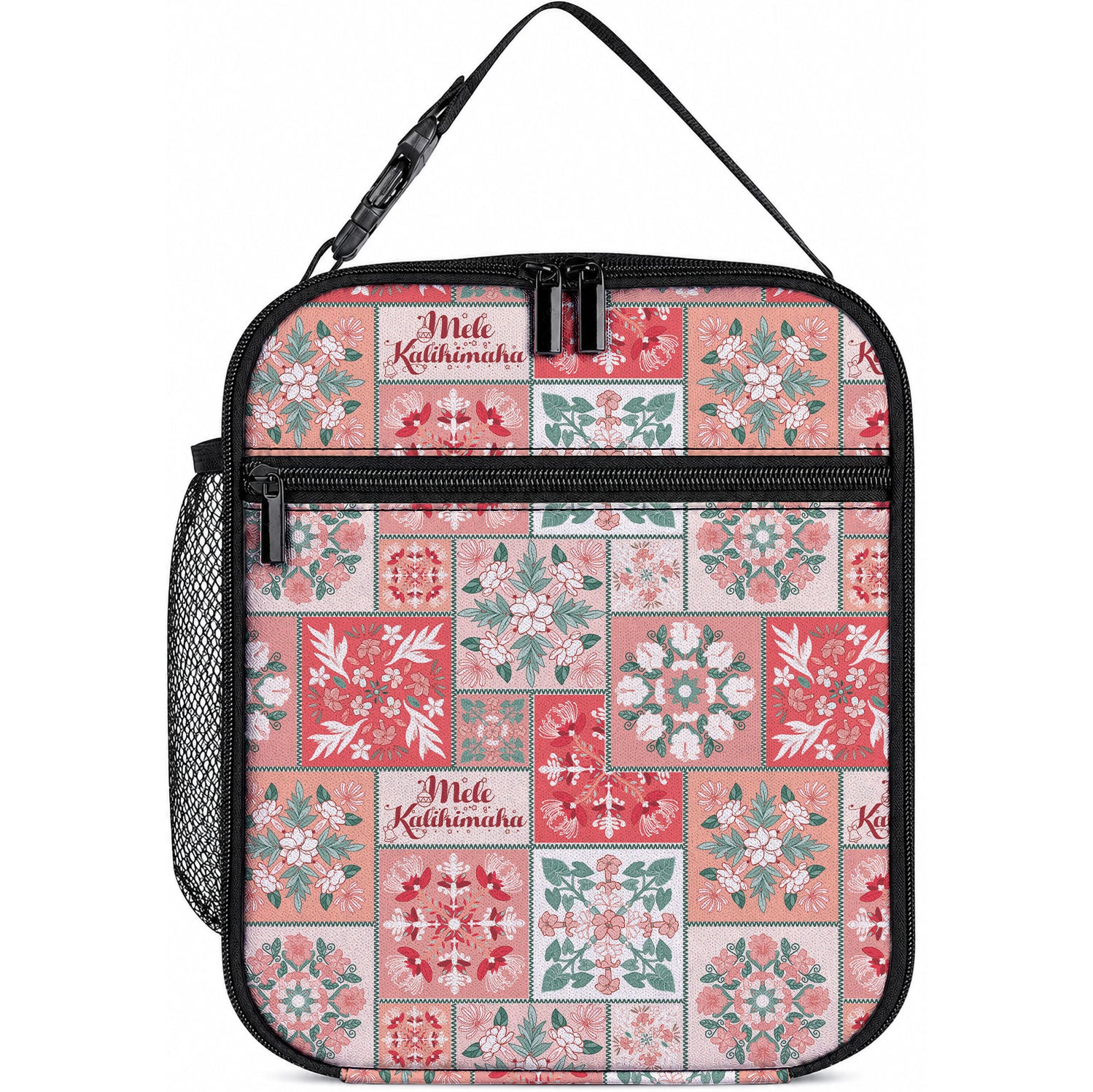 Mele Kalikimaka Hawaii Christmas Lunch Bag Ulaula Seamless Floral Motif LT9 10.2 × 8.3 × 4.3 inch Red - Polynesian Pride