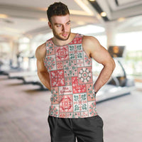 Mele Kalikimaka Hawaii Christmas Men Tank Top Ulaula Seamless Floral Motif LT9 Red - Polynesian Pride