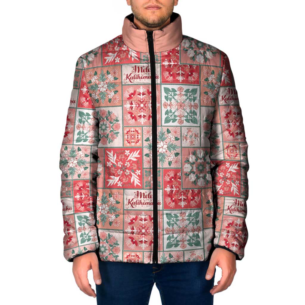 Mele Kalikimaka Hawaii Christmas Padded Jacket Ulaula Seamless Floral Motif LT9 Men Red - Polynesian Pride