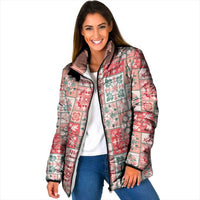 Mele Kalikimaka Hawaii Christmas Padded Jacket Ulaula Seamless Floral Motif LT9 Women Red - Polynesian Pride