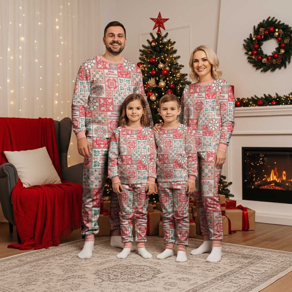 Mele Kalikimaka Hawaii Christmas Pajama Set Ulaula Seamless Floral Motif LT9 - Polynesian Pride