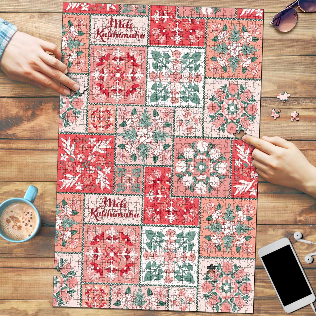 Mele Kalikimaka Hawaii Christmas Puzzle Ulaula Seamless Floral Motif LT9 Red - Polynesian Pride