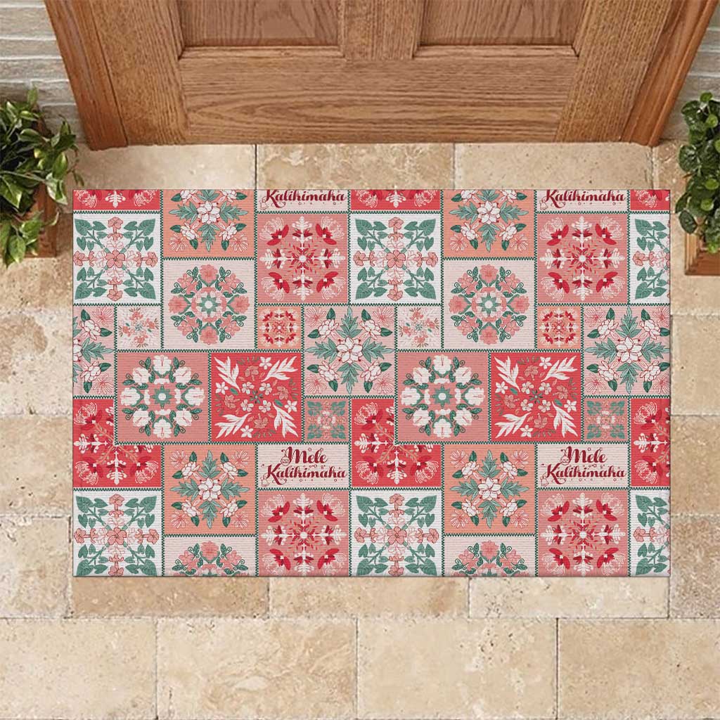 Mele Kalikimaka Hawaii Christmas Rubber Doormat Ulaula Seamless Floral Motif LT9 Red - Polynesian Pride